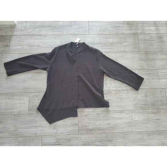 Blanque Womens Brown Asymmetric Button Down Top Size 1 Triacetate Blend - Picture 6 of 8